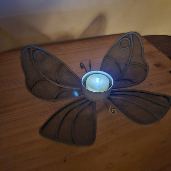 Vintage Iron and Metal Mesh Butterfly Votive Candle Holder - Picture 2 of 10